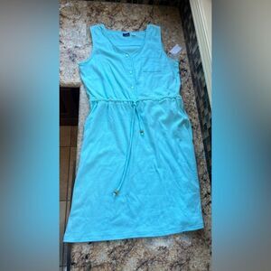 Light Blue Sleeveless Dress with Drawstring